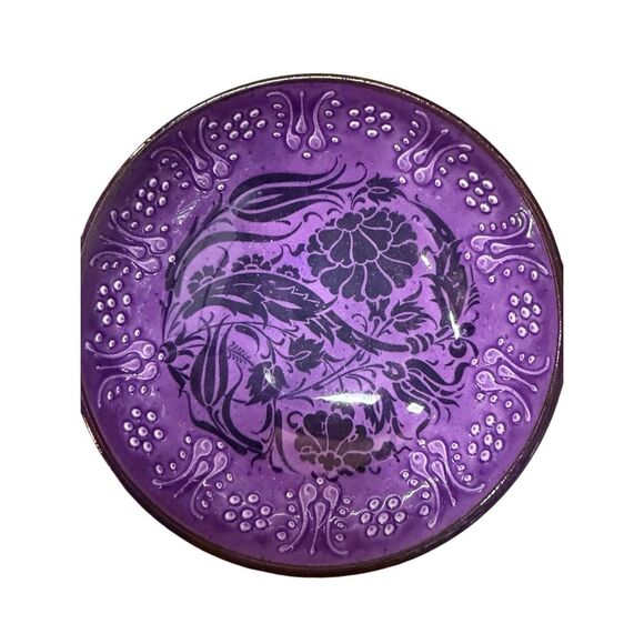 Handmade Ceramic Bowls - Set of 2 Hand painted Turkish Pottery Purple Black - Picture 2 of 12